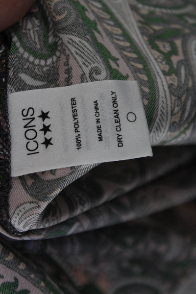 Icons Womens Boho Paisley Collared Button Up Blouse Green 3/4 Sleeve Size XS