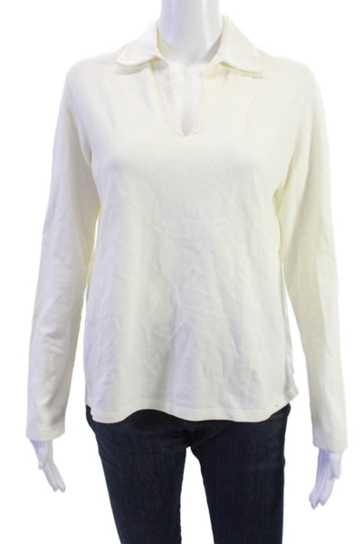Theory Womens Basic Collared Long Sleeve Top White Size 0P