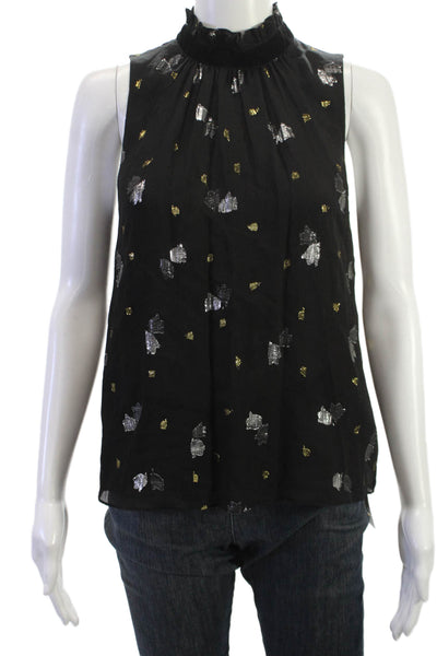 Rebecca Taylor Women Black High Neck Sleeveless Polyester Blouse Size 4