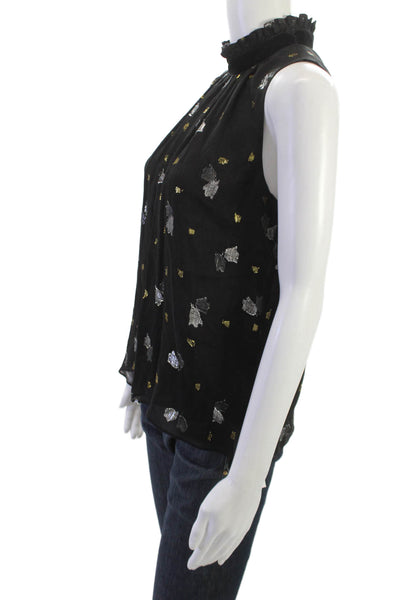 Rebecca Taylor Women Black High Neck Sleeveless Polyester Blouse Size 4
