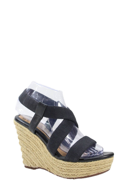 Sofft Women's Open Toe Platform Wedge Espadrille Sandals Black Size 7
