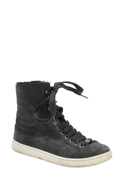 Ugg Women's Leather Lace Up Shearling Lined Boots Black Size 7