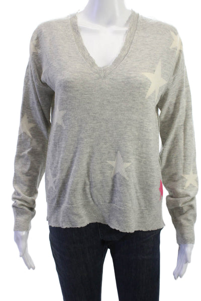 Sundry Women Gray V-Neck Stars Pullover Sweater Wool Cashmere Size 1