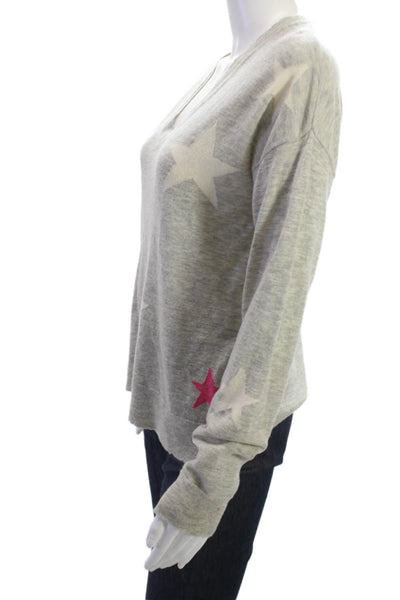 Sundry Women Gray V-Neck Stars Pullover Sweater Wool Cashmere Size 1