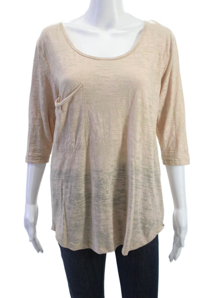 Nation LTD Womens Tunic 3/4 Sleeve Beige Boho Round Neck Solid Size One Size