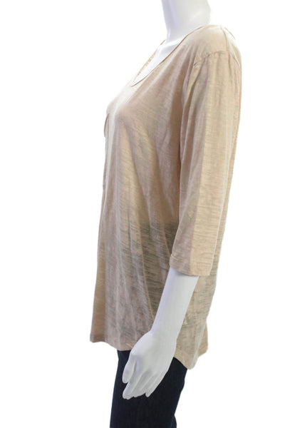 Nation LTD Womens Tunic 3/4 Sleeve Beige Boho Round Neck Solid Size One Size