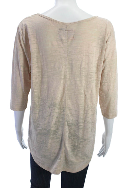Nation LTD Womens Tunic 3/4 Sleeve Beige Boho Round Neck Solid Size One Size