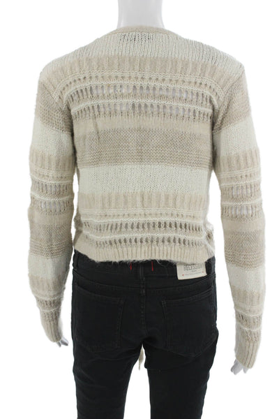 Zara Womens Beige Striped V Neck Bohemian Cardigan Long Sleeve Size S
