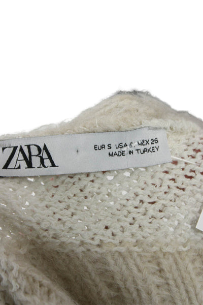 Zara Womens Beige Striped V Neck Bohemian Cardigan Long Sleeve Size S