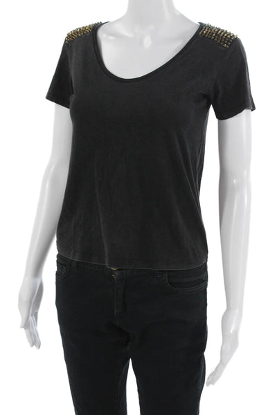 Karen Millen Women Black Cotton Short Sleeve Tee Biker Size 2