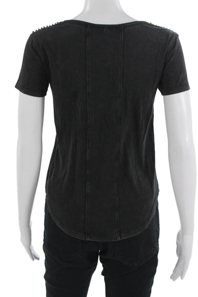 Karen Millen Women Black Cotton Short Sleeve Tee Biker Size 2