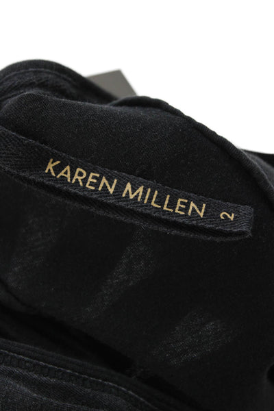 Karen Millen Women Black Cotton Short Sleeve Tee Biker Size 2