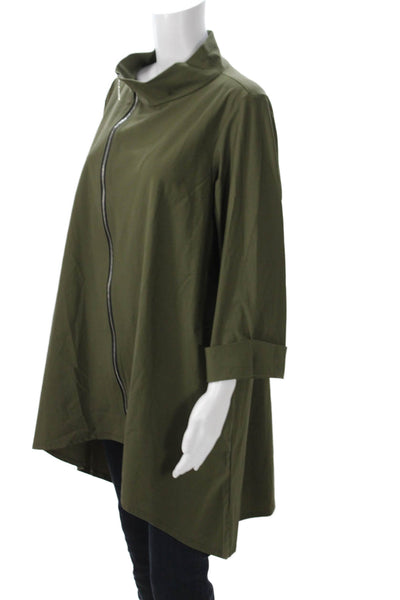 Jason Womens Army Green Mock Neck Zip Solid Nylon Spandex Jacket Size 1X