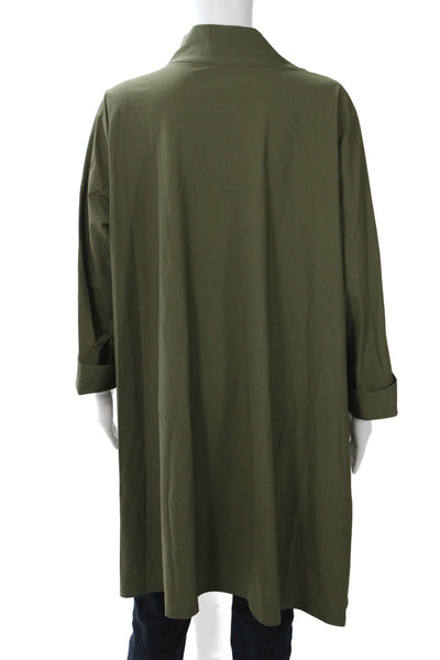 Jason Womens Army Green Mock Neck Zip Solid Nylon Spandex Jacket Size 1X