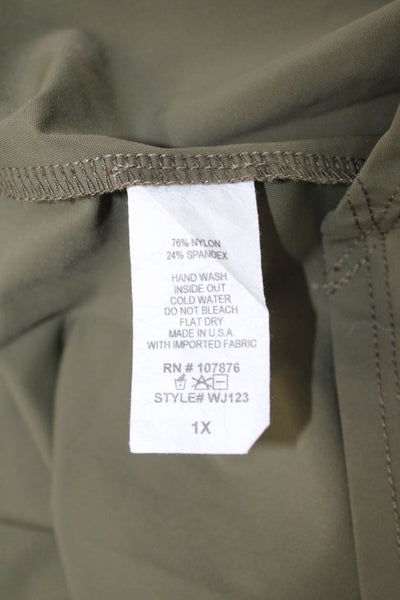 Jason Womens Army Green Mock Neck Zip Solid Nylon Spandex Jacket Size 1X