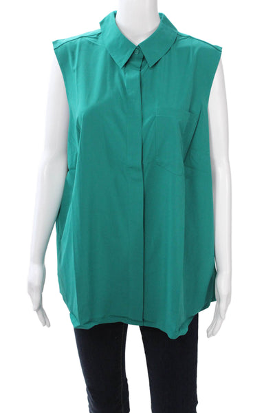 Athleta Womens Green Sleeveless Collared Button-Up Blouse Size 1X