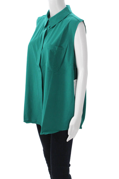 Athleta Womens Green Sleeveless Collared Button-Up Blouse Size 1X