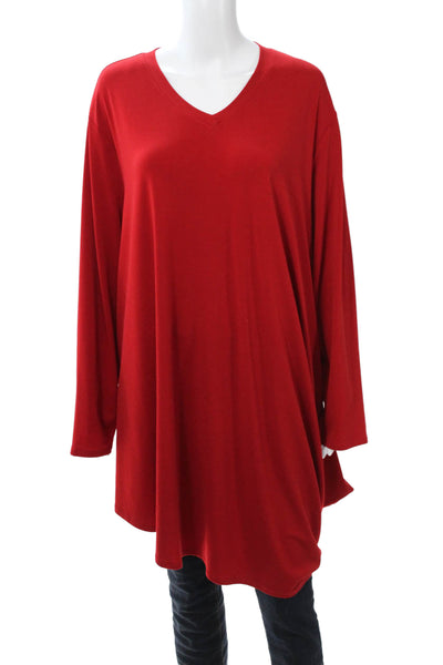 Christopher Calvin Women Tunic Red V-Neck Long Sleeve Polyester Size 1X