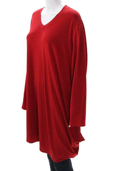 Christopher Calvin Women Tunic Red V-Neck Long Sleeve Polyester Size 1X