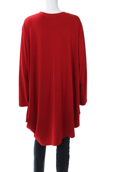 Christopher Calvin Women Tunic Red V-Neck Long Sleeve Polyester Size 1X