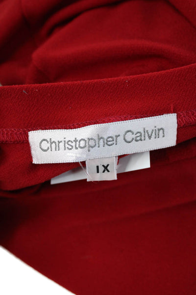 Christopher Calvin Women Tunic Red V-Neck Long Sleeve Polyester Size 1X