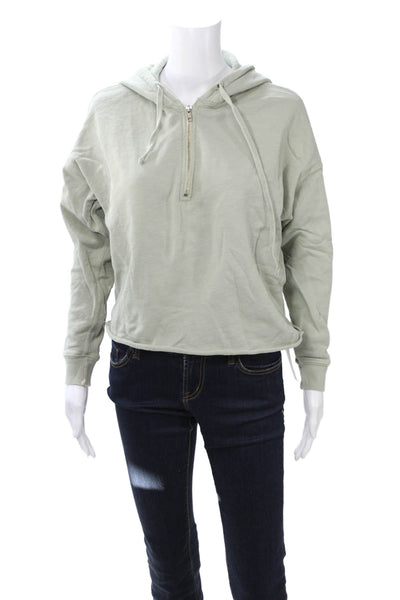 Amo Womens Henley Hoodie Gray Cotton Drawstring Long Sleeve Size XS