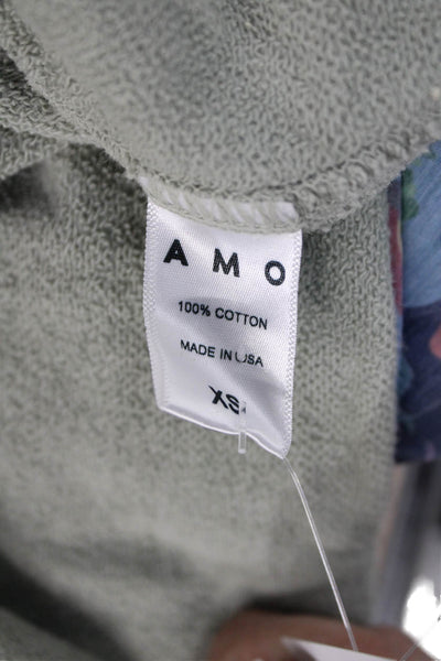 Amo Womens Henley Hoodie Gray Cotton Drawstring Long Sleeve Size XS