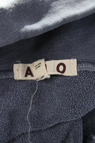 Amo Women Henley Sweatshirts Blue High Neck Zip Long Sleeve Cotton Size XS