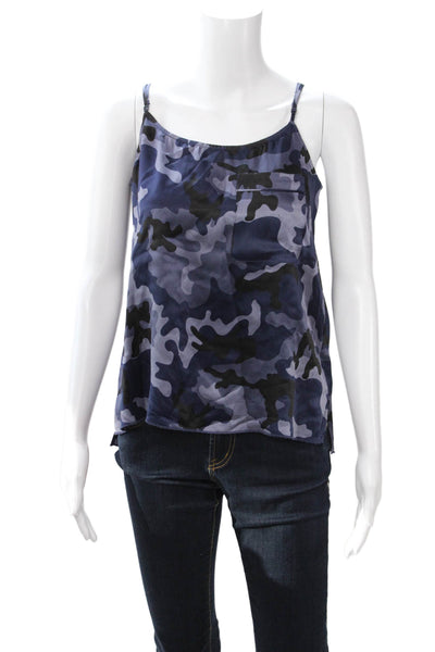 ATM Womens Silk Camisole Black Camouflage Round Neck Sleeveless Size S