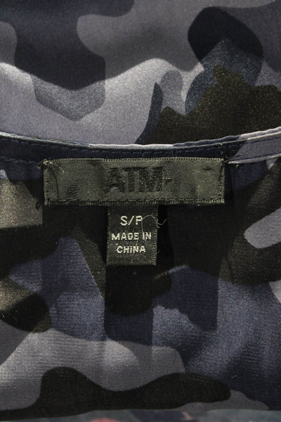 ATM Womens Silk Camisole Black Camouflage Round Neck Sleeveless Size S