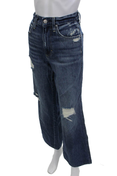Amo Women Cropped Wide-Leg Dark Blue Jeans Size 26