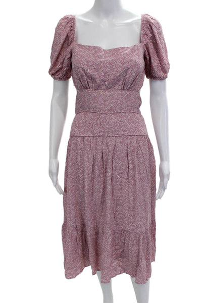 ASTR Women Sundress Pink Floral Viscose Square Neck Short Sleeve Size S