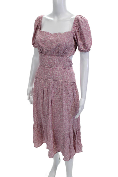 ASTR Women Sundress Pink Floral Viscose Square Neck Short Sleeve Size S