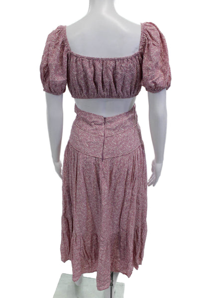 ASTR Women Sundress Pink Floral Viscose Square Neck Short Sleeve Size S