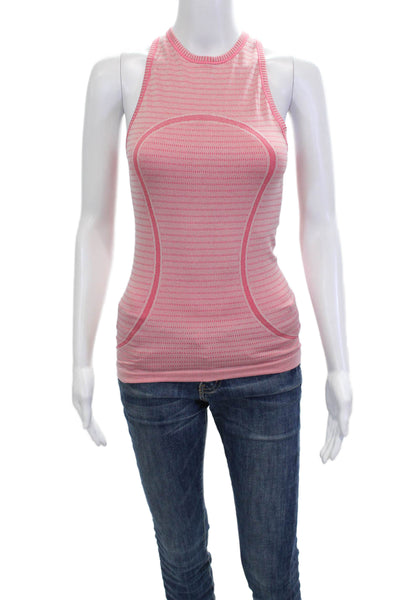 Lululemon Womens Pink Striped High Neck Sleeveless Tank Nylon Size S