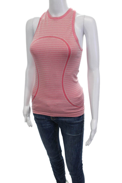 Lululemon Womens Pink Striped High Neck Sleeveless Tank Nylon Size S