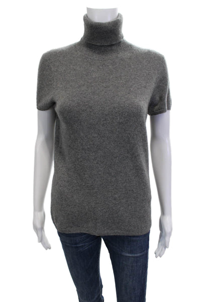 Magaschoni Womens Cashmere Turtleneck Pullover Short Sleeve Sweater Gray Size S