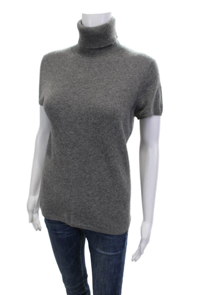 Magaschoni Womens Cashmere Turtleneck Pullover Short Sleeve Sweater Gray Size S