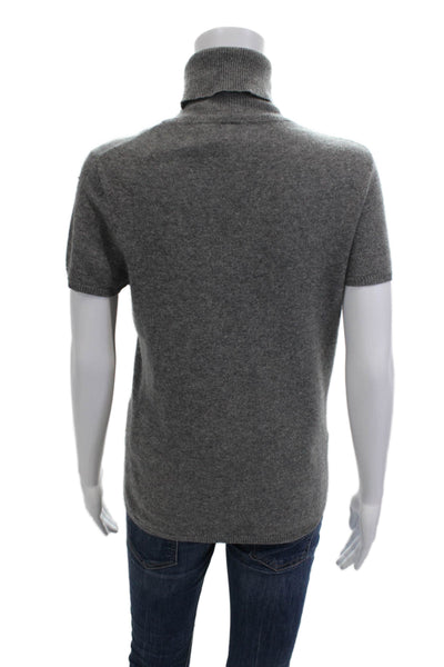 Magaschoni Womens Cashmere Turtleneck Pullover Short Sleeve Sweater Gray Size S