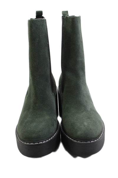 Nine West Womens Suede Stretch Inset Ankle Boots Green Black Size 7.5 Medium