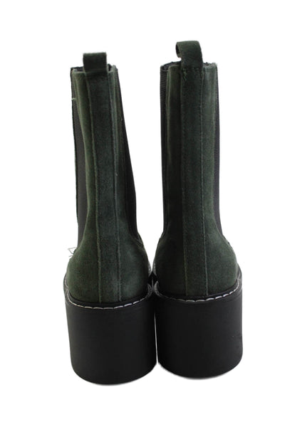 Nine West Womens Suede Stretch Inset Ankle Boots Green Black Size 7.5 Medium