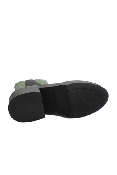 Nine West Womens Suede Stretch Inset Ankle Boots Green Black Size 7.5 Medium