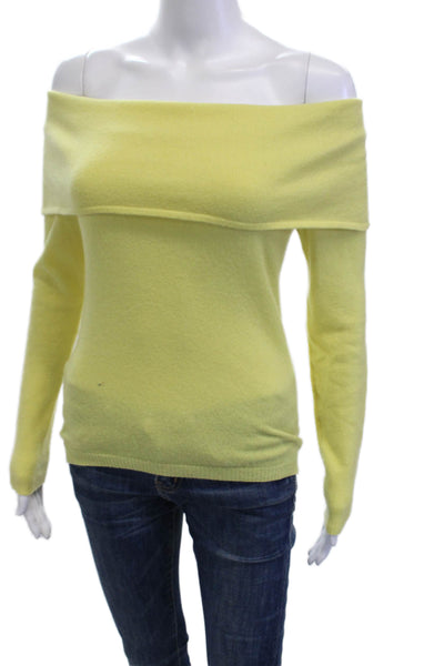 BCBGMAXAZRIA Womens Cashmere Pullover Sweater Yellow Long Sleeve Size S