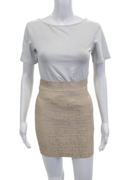 BCBGMAXAZRIA Womens Bandage Mini Pencil Skirt Beige Polyester Blend Size XS