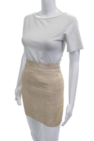 BCBGMAXAZRIA Womens Bandage Mini Pencil Skirt Beige Polyester Blend Size XS