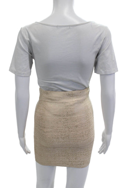 BCBGMAXAZRIA Womens Bandage Mini Pencil Skirt Beige Polyester Blend Size XS