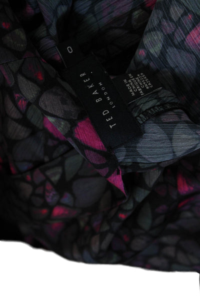 Ted Baker London Women Black Floral High Neck Tie Long Sleeve Blouse Size 0