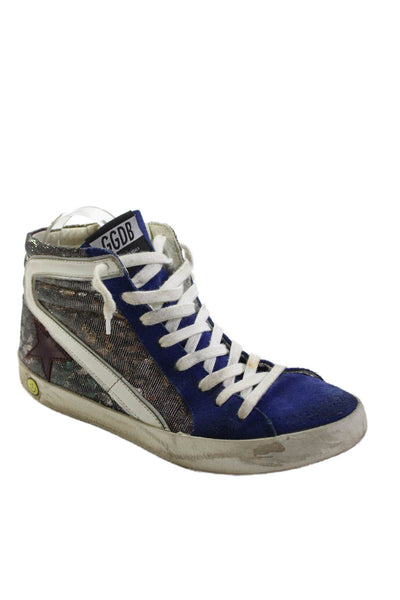 Golden Goose Deluxe Brand Childrens Girls Suede Glitter Sneakers Blue Size 38 8
