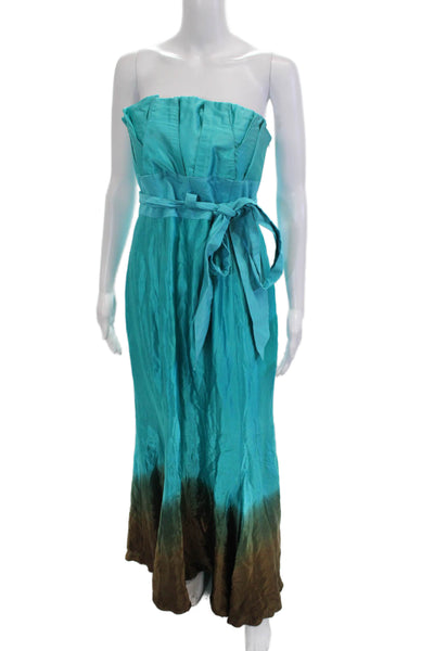 Alba Conde Women Maxi Dress Blue Sleeveless Tie Neck Beach Size 42