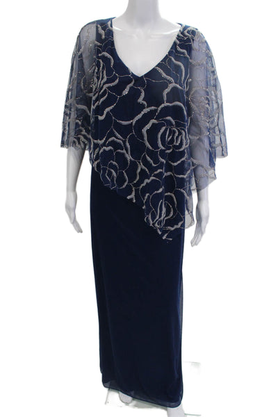 Ignite Women Dark Blue Floral V Neck Maxi Dress Size 12